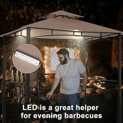 ABCCANOPY 8×5 Grill Gazebo – Outdoor BBQ Canopy Shelter with Led Light for Patio Backyard Grilling (Khaki)