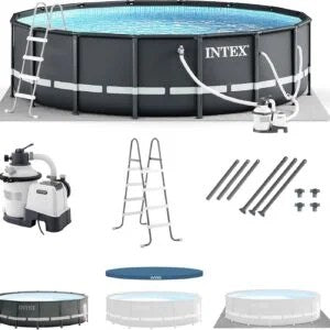 Bestway APX 365 Rectangular Swimming Pool Above Ground Outdoor Backyard Framed Pool Set