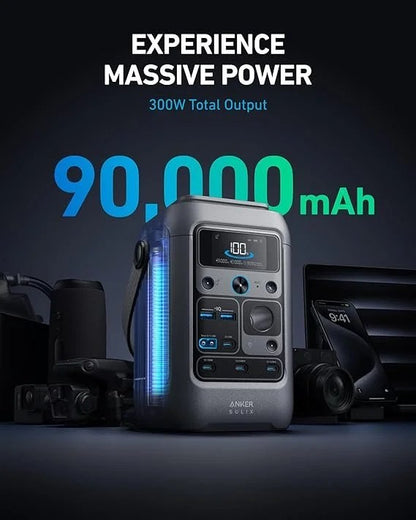 Anker SOLIX C300 DC Power Bank Station, Outdoor 288Wh Portable Power Station, LiFePO4 Battery, 300W Solar Generator, for Camping, Traveling, and Emergencies (No Wall Charger Included)