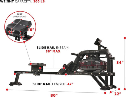 Sunny Health and Fitness Obsidian Surge Water Rowing Machine