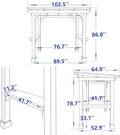 Veikous D Wooden Grill Gazebo Outdoor with Steel Roof