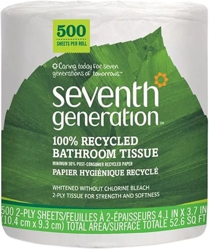 Seventh Generation White Toilet Paper 2-ply 100% Recycled Paper, 500 sheets, Pack of 60