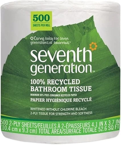 Seventh Generation White Toilet Paper 2-ply 100% Recycled Paper, 500 sheets, Pack of 60