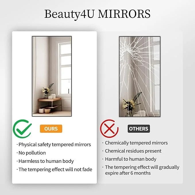 Beauty4U 71″ x 32″ Full Length Mirror with Stand, Large Floor Mirror for Bedroom, Wall Mounted or Leaning Full Body Mirror, HD Tempered Glass Dressing Mirror for Outfit Check & Home Decor, Black