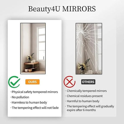 Beauty4U 71″ x 32″ Full Length Mirror with Stand, Large Floor Mirror for Bedroom, Wall Mounted or Leaning Full Body Mirror, HD Tempered Glass Dressing Mirror for Outfit Check & Home Decor, Black