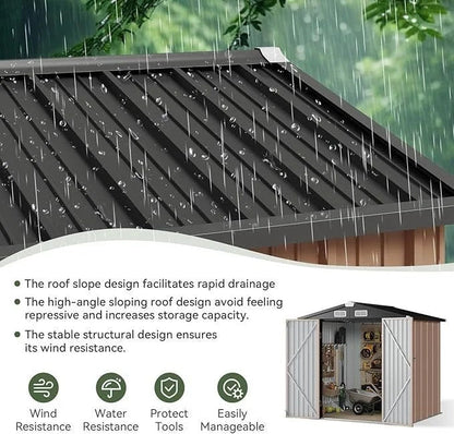 Aoxun 6.2×4 FT Shed Outdoor Storage Shed with Lockable Doors & Slooping Roof Metal Garden Tool Shed for Backyard, Patio, Poolside (Brown)