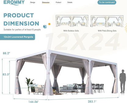 EROMMY 12’x24′ Outdoor Louvered Pergola Gazebo