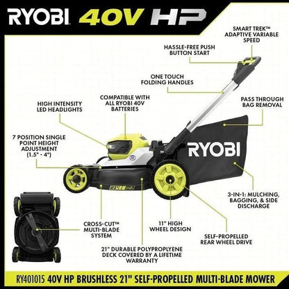 40V HP Brushless 21″ Self-Propelled Multi-Blade Mower Kit