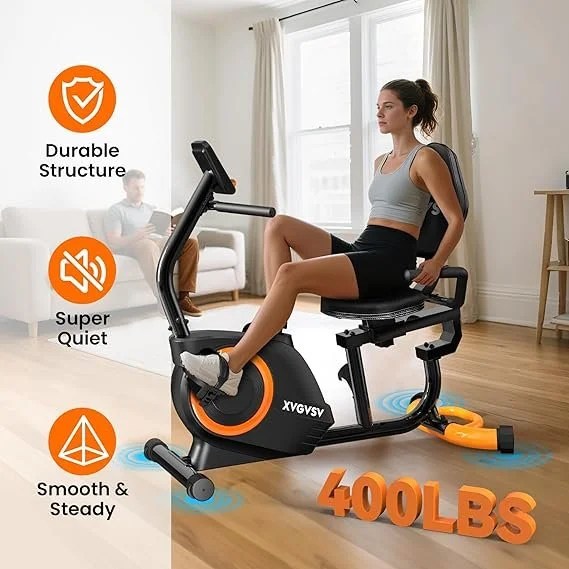 Recumbent Exercise Bike for Home Use, Quiet Recumbent Stationary Bikes for Adults & Seniors, 16-Level Resistance, Adjustable Seat, Supports 400LB, Pulse Sensors & LCD Display
