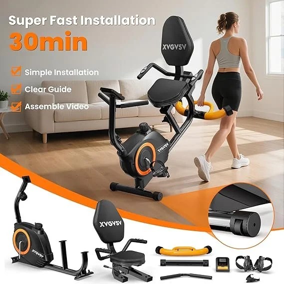 Recumbent Exercise Bike for Home Use, Quiet Recumbent Stationary Bikes for Adults & Seniors, 16-Level Resistance, Adjustable Seat, Supports 400LB, Pulse Sensors & LCD Display
