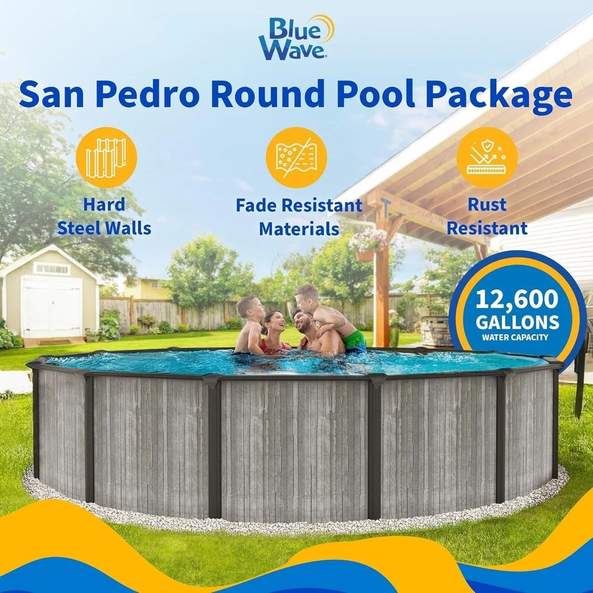 Blue Wave San Pedro 24-ft Round 52-in Deep 6-in Top Rail Above Ground Steel Wall Swimming Pool