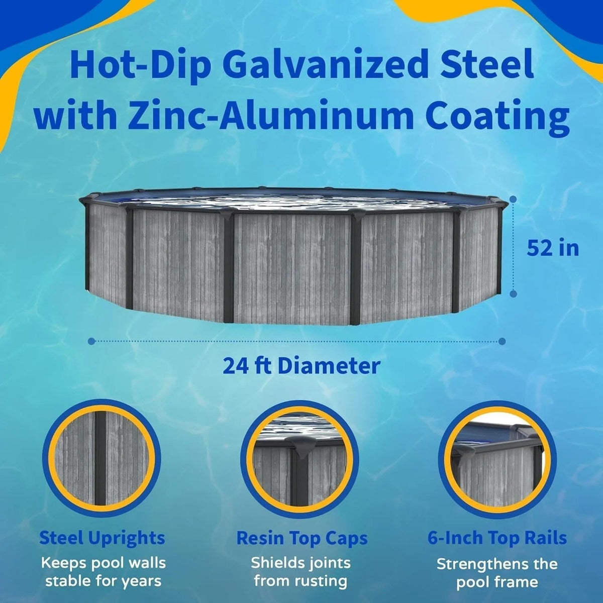 Blue Wave San Pedro 24-ft Round 52-in Deep 6-in Top Rail Above Ground Steel Wall Swimming Pool