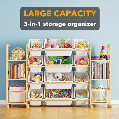 SpaceAid Toy Storage Organizer with 6 Shelves and 12 Bins, Bookshelf/Bookcase, Kids Bin Shelf, Toys Box for Playroom Organization for Bedroom & Room Decor, White, 52.3″ W