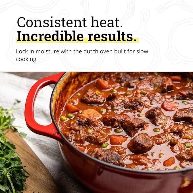 Lodge Essential Enamel Cast Iron Dutch Oven – Perfect for Bread Baking, Braising, Marinating & Slow Cooking – Features Moisture-Sealing Lid & Dual Handles – Kitchen Essentials – 6 Quarts – Island Spice Red