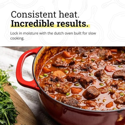 Lodge Essential Enamel Cast Iron Dutch Oven – Perfect for Bread Baking, Braising, Marinating & Slow Cooking – Features Moisture-Sealing Lid & Dual Handles – Kitchen Essentials – 6 Quarts – Island Spice Red