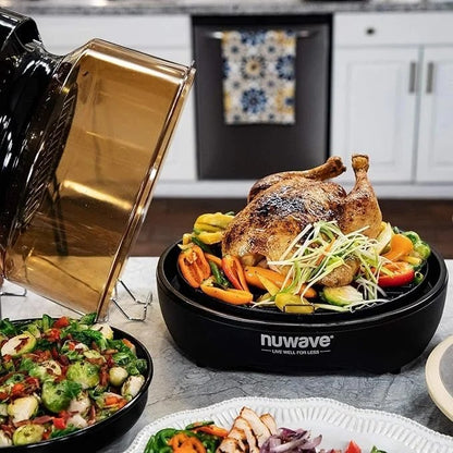 Nuwave Air Fryer Infrared Convection Oven, Cook Fresh or Frozen, No Defrosting or Preheating, 360 Surround Heat, Cooking from 50 to 400 Degrees, 100 Presets, 50 Memory, 360 Food Easy-View, PFAS Free