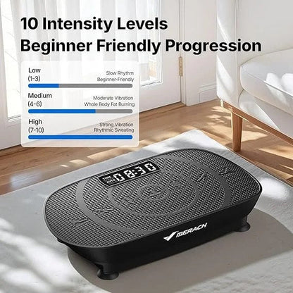 MERACH Vibration Plate Exercise Machine, Curved Vibration Plate for Lymphatic Drainage Weight Loss, Vibrating Plate with Real-Time Calorie Tracking on LED Display, Workout Equipment for Home Women Men