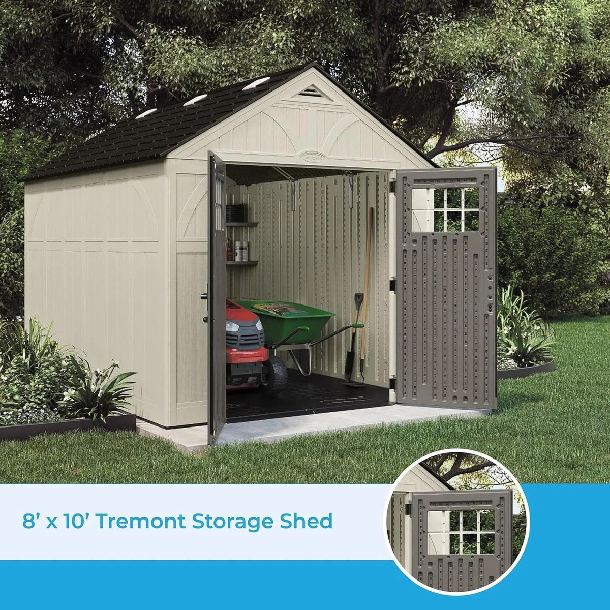 Suncast BMS8100 8 ft. x 10 ft. Tremont Resin Outdoor Storage Shed with Skylights