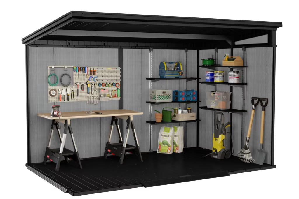 Keter Cortina 9×7 ft. Green Pent Outdoor Storage Shed with Heavy-Duty Floor – 260978