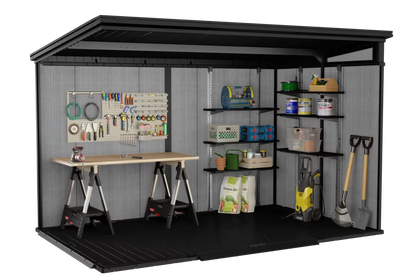 Keter Cortina 9×7 ft. Green Pent Outdoor Storage Shed with Heavy-Duty Floor – 260978