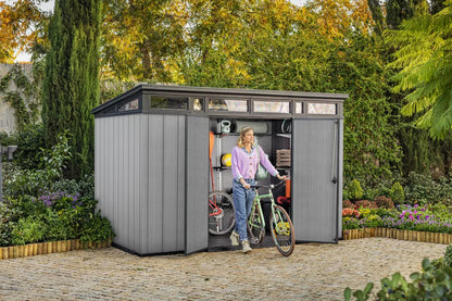 Keter Cortina 9×7 ft. Green Pent Outdoor Storage Shed with Heavy-Duty Floor – 260978