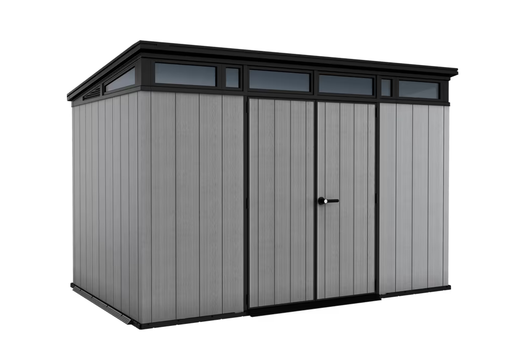 Keter Cortina 9×7 ft. Green Pent Outdoor Storage Shed with Heavy-Duty Floor – 260978