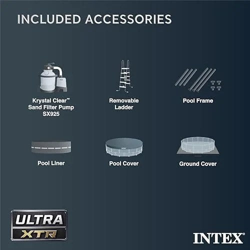 Intex Ultra XTR Frame 14′ x 42″ Round Above Ground Outdoor Swimming Pool Set with Sand Filter Pump, Ladder, Ground Cloth, and Pool Cover
