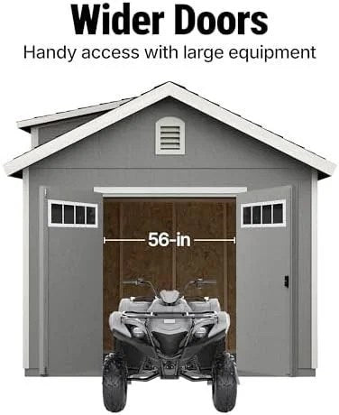 Handy Home Products Windemere 10×12 Do-it-Yourself Wooden Storage Shed with Floor, Beige
