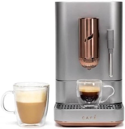 Café Affetto Automatic Espresso Machine + Milk Frother | Built-In & Adjustable Espresso Bean Grinder | One-Touch Brew in 90 Seconds | Steel Silver, 1.2 Liter, (C7CEBBS2RS3)