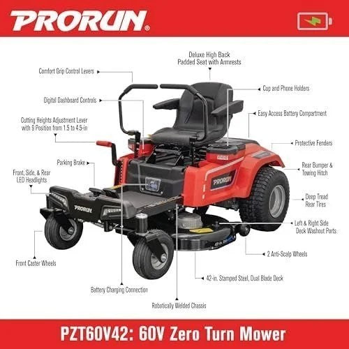 60V Zero Turn Riding Lawn Mower