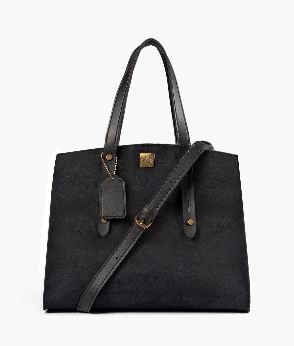 Black color suede multi compartment satchel bag