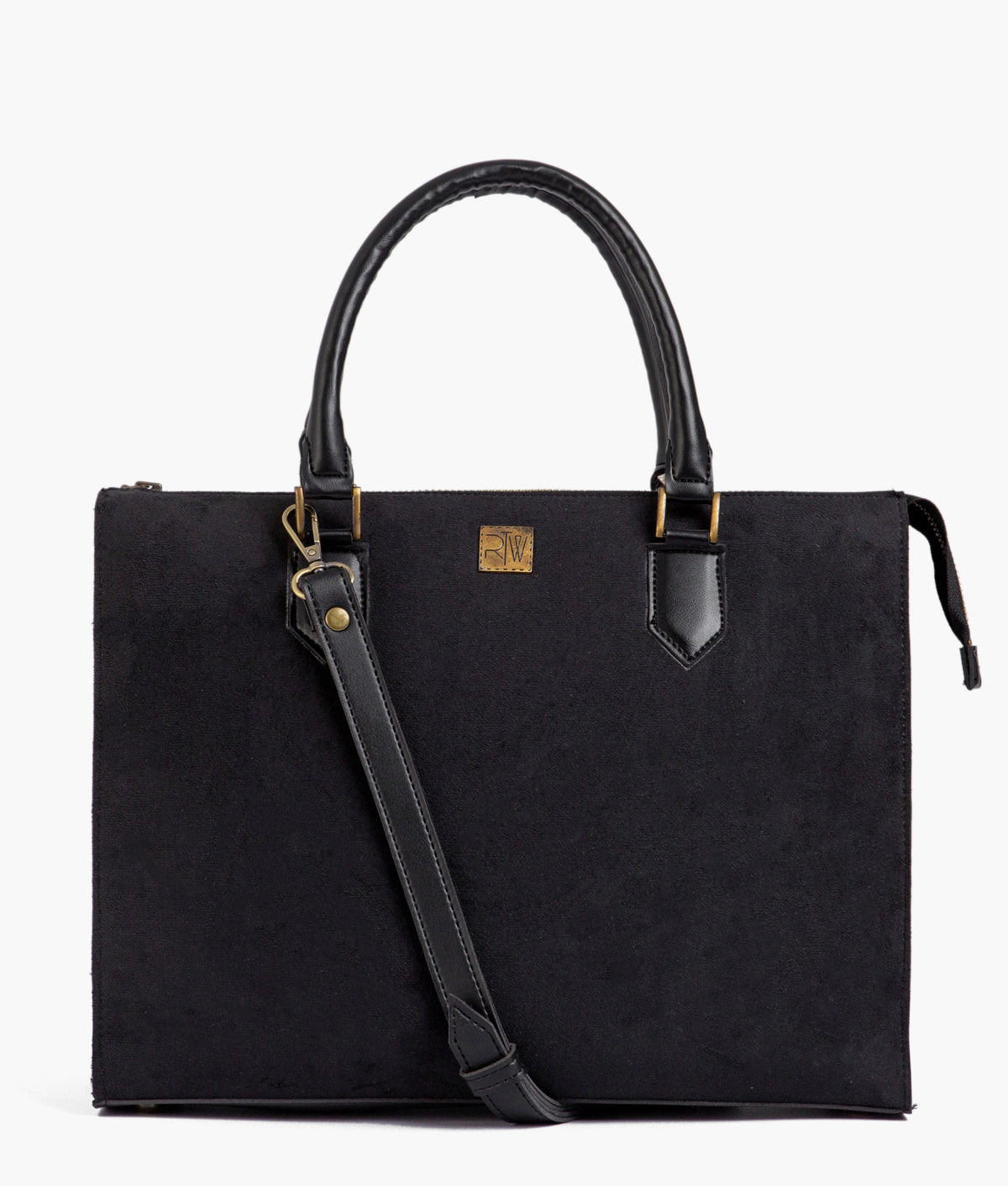 Black color suede workplace handbag
