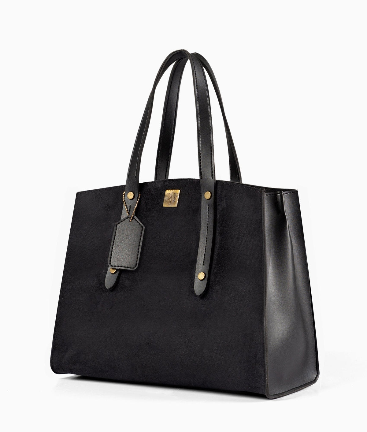 Black color suede multi compartment satchel bag