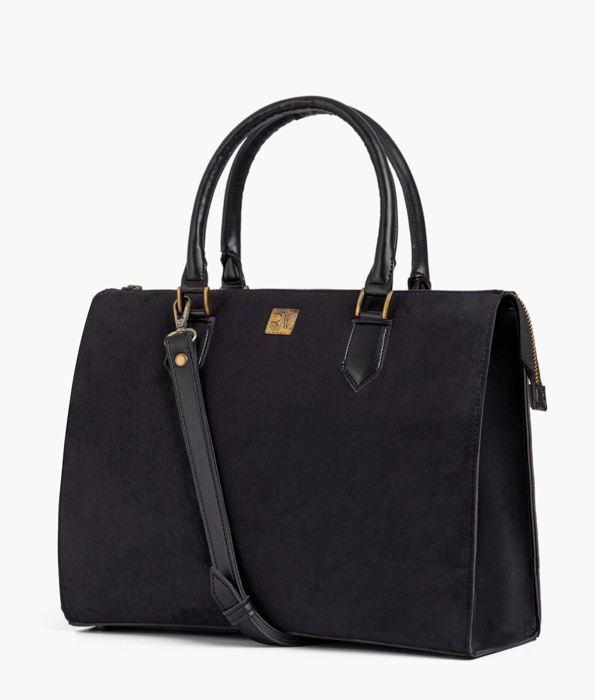 Black color suede workplace handbag