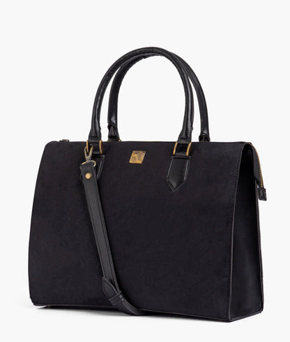 Black color suede workplace handbag