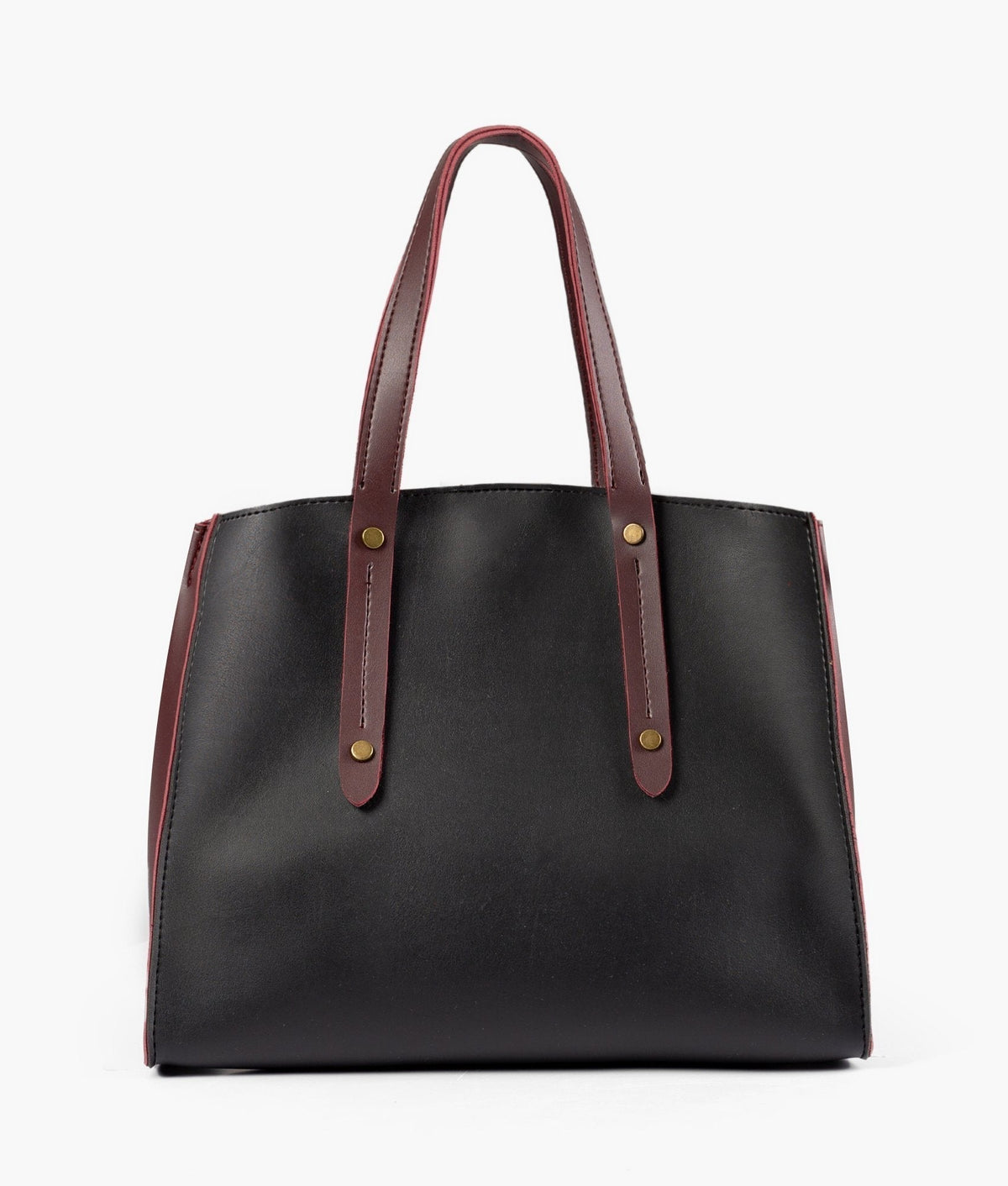 Black with burgundy color multi compartment satchel bag