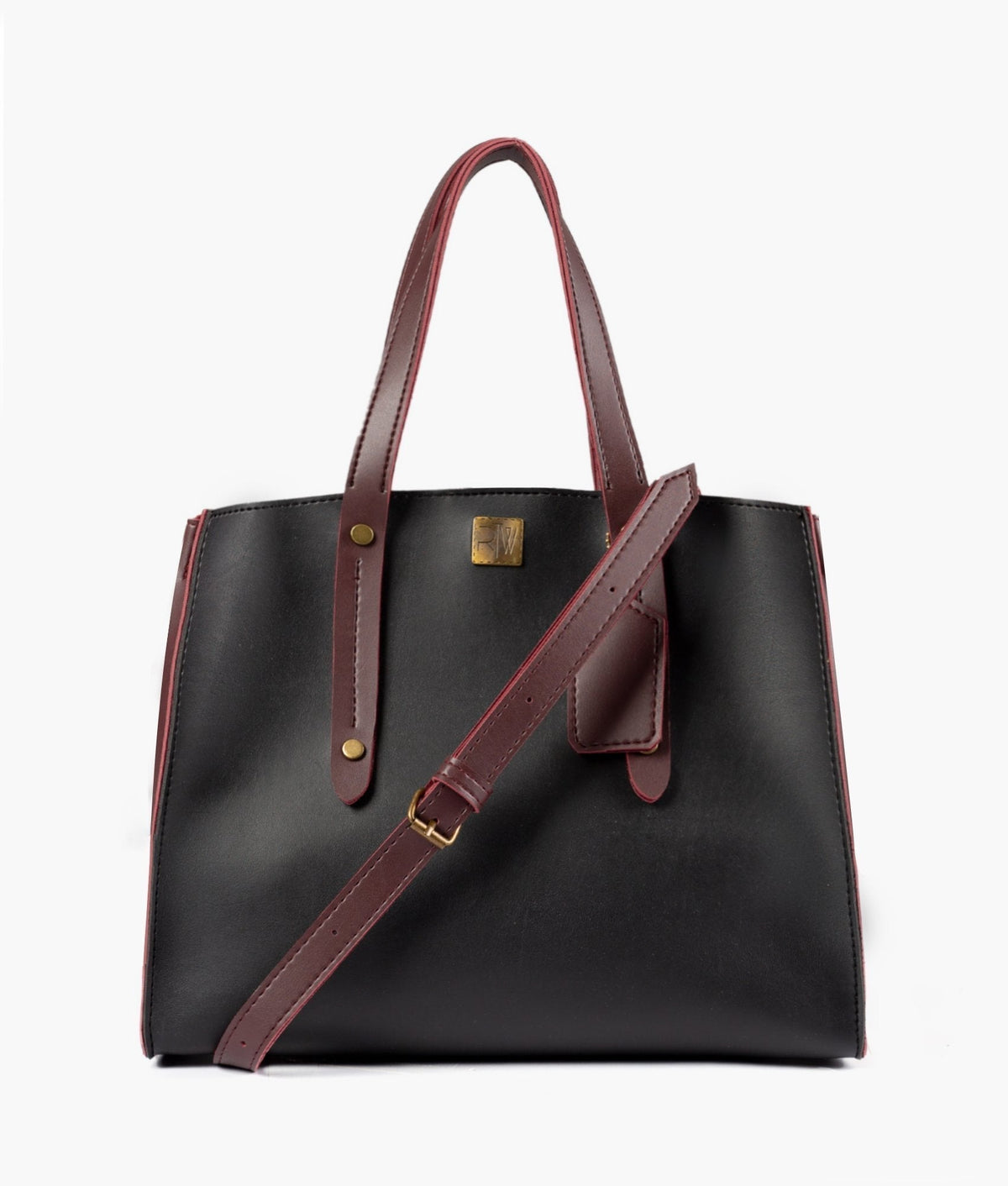 Black with burgundy color multi compartment satchel bag