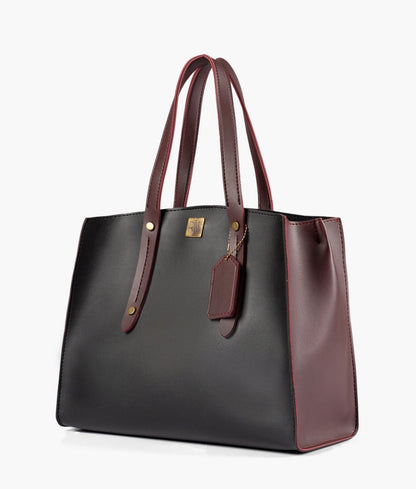 Black with burgundy color multi compartment satchel bag