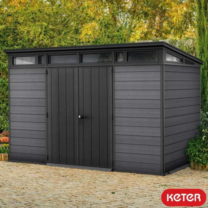 Keter Artisan 11×7 ft. Pent Outdoor Storage Shed with Floor & Window – Dark Grey