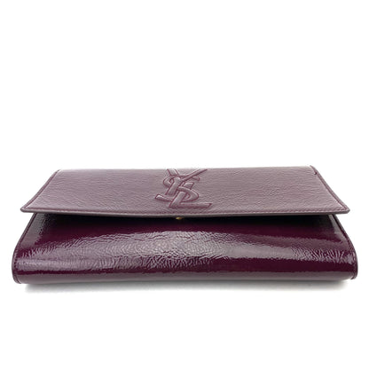 SAINT LAURENT Textured Patent Monogram Large Belle De Jour Clutch Burgundy