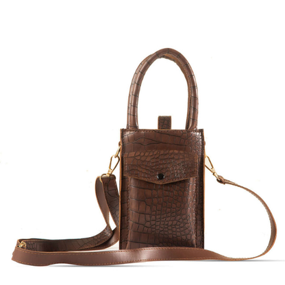 **BLISS CHOCO – Elegant Faux Leather Mobile Crossbody Pouch**
