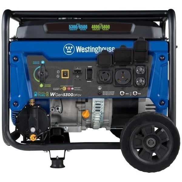 Westinghouse WGen5300DFcv – 5300 Watt Dual-Fuel Portable Generator w/ RV Outlet & CO Sensor (49-State)