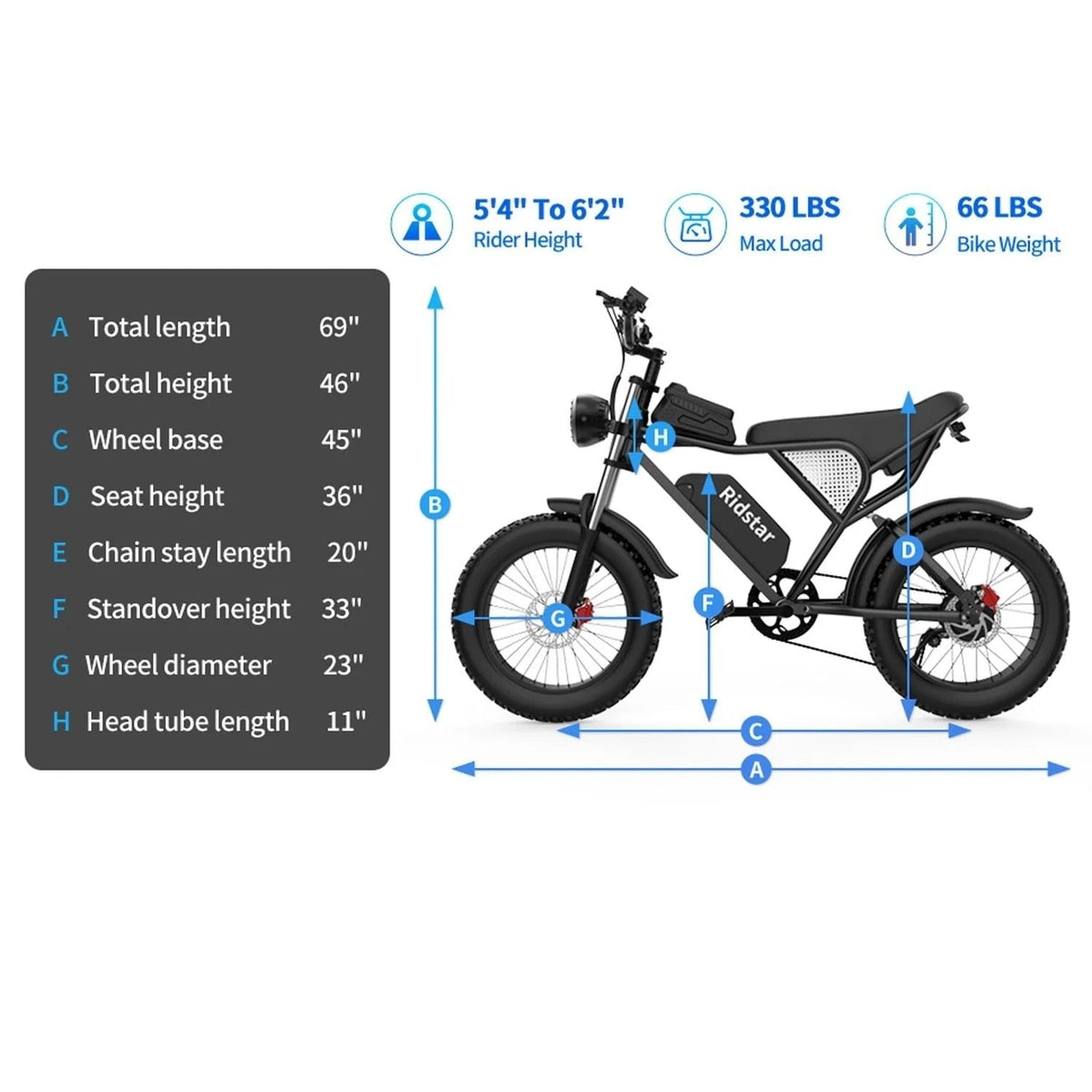 Ridstar Q20 48V Fat Tire Electric Bike with LCD Meter,