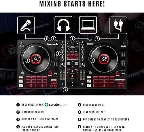Numark Mixtrack Platinum FX Serato DJ Controllers with Jog Wheel Displays, 4 Decks, Mixers, Effects Paddles and (Audio Interface)