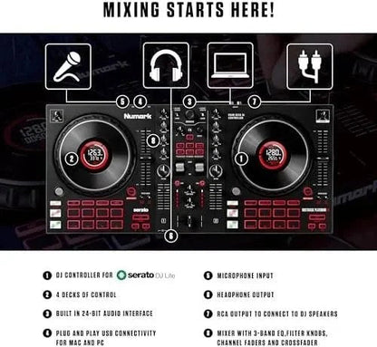Numark Mixtrack Platinum FX Serato DJ Controllers with Jog Wheel Displays, 4 Decks, Mixers, Effects Paddles and (Audio Interface)