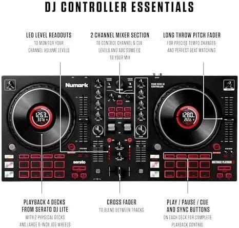 Numark Mixtrack Platinum FX Serato DJ Controllers with Jog Wheel Displays, 4 Decks, Mixers, Effects Paddles and (Audio Interface)