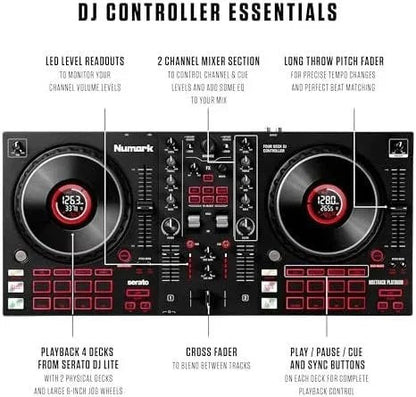 Numark Mixtrack Platinum FX Serato DJ Controllers with Jog Wheel Displays, 4 Decks, Mixers, Effects Paddles and (Audio Interface)