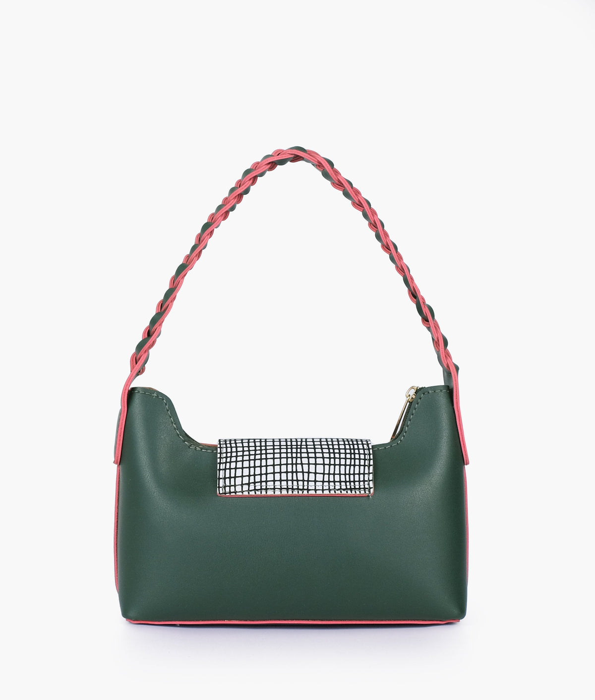 Army green color purse with braided strap