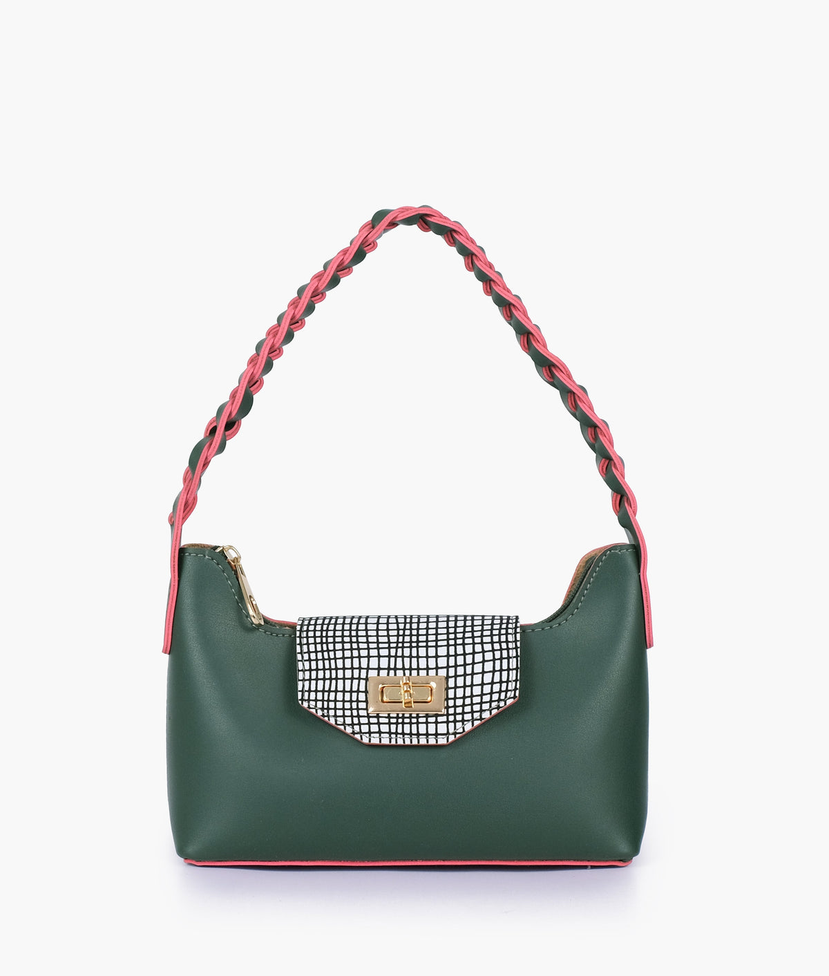 Army green color purse with braided strap