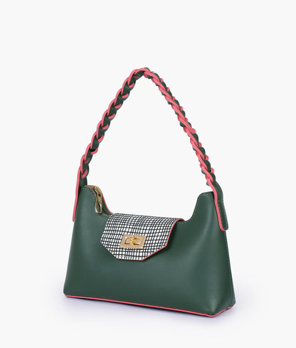 Army green color purse with braided strap